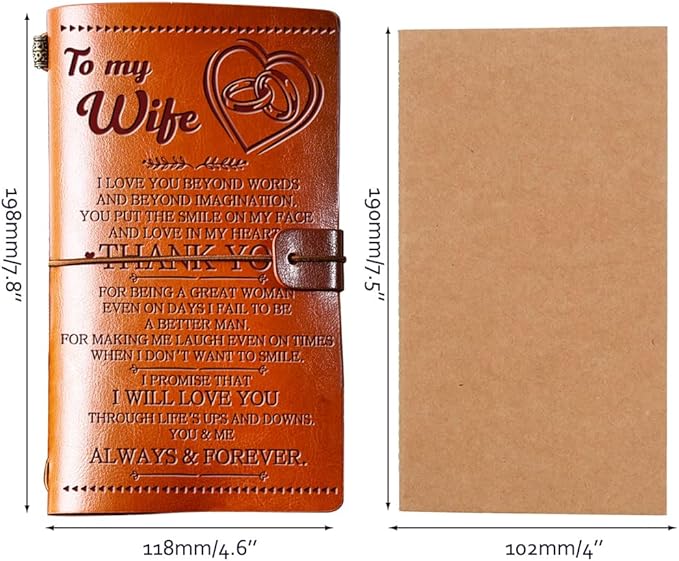 Wife Gifts from Husband, To My Wife Leather Journal, 140 Page Wife Refillable Writing Journal, Anniversary Wedding Christmas Gifts for Wife from Husband, Romantic Gifts for her