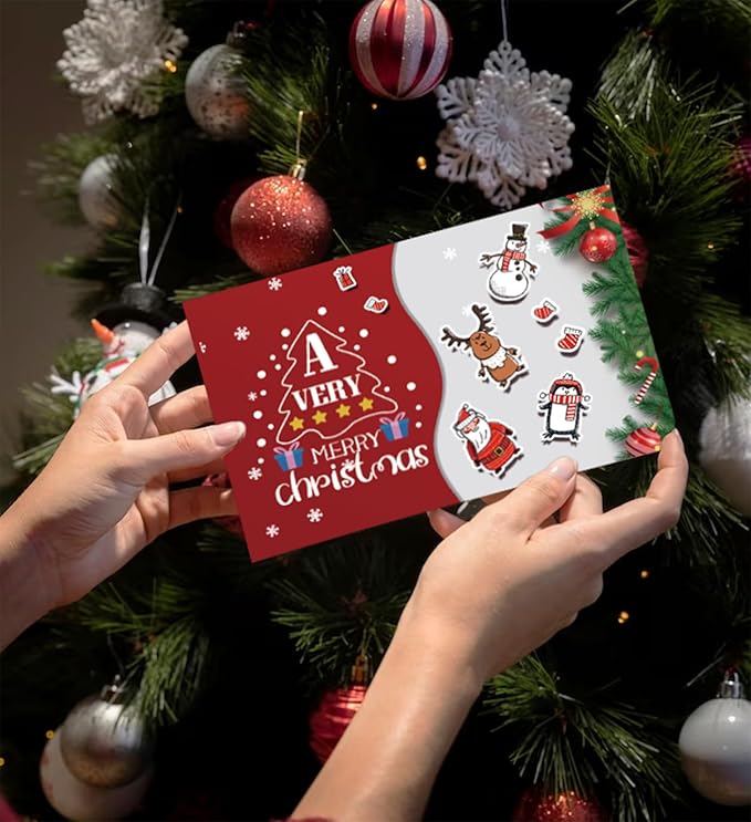 Christmas Cards with Envelopes, Stocking Stuffers for Adults, 6 Assorted Designs Holiday Greeting Cards,Christmas Party Favors 12Pcs Pack Set 6x4 inch, Cards For Family, Kids, Friends
