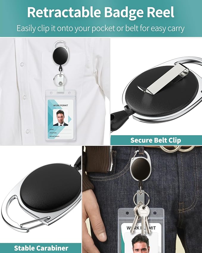 Uniclife 2 Pack Badge Holder Vertical Clear Plastic Case with Retractable Badge Reel Carabiner Clip Soft Waterproof Card Protector for IDs Credit Cards Proximity Cards Driver’s Licenses and Passes
