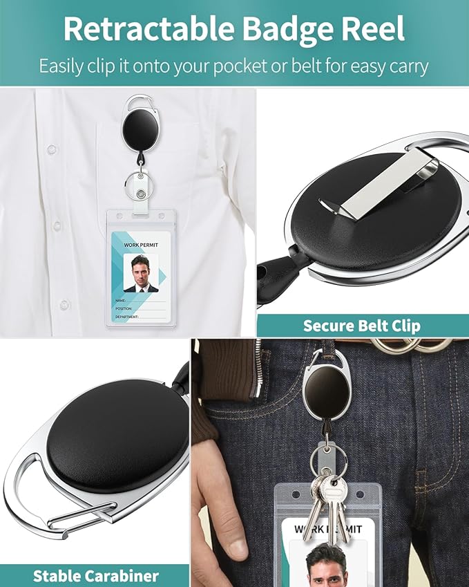Uniclife 10 Pack Badge Holder Vertical Clear Plastic Case with Retractable Badge Reel Carabiner Clip Soft Waterproof Card Protector for IDs Credit Cards Proximity Cards Driver’s Licenses and Passes