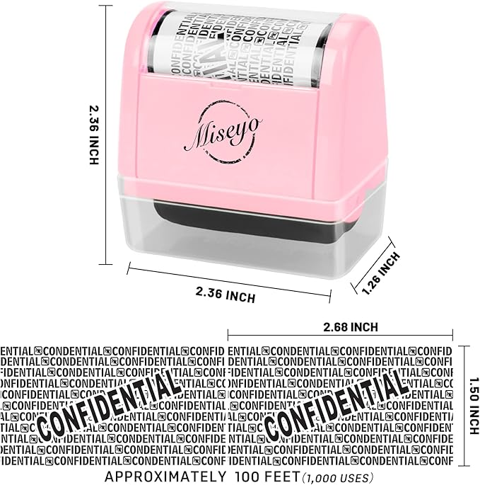 Miseyo Wide Roller Stamp Identity Theft Stamp 1.5 Inch Perfect for Privacy Protection - 3Pack Set (Pink)