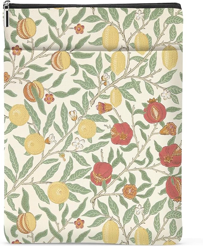 Retro Floral Fruit Book Sleeve Book Cover Classic Flower Book Protector with Zipper Christmas Birthday Book Club Gifts Book Accessories for Women Mom Reader Librarian Girls Bookish Book Lovers Gifts