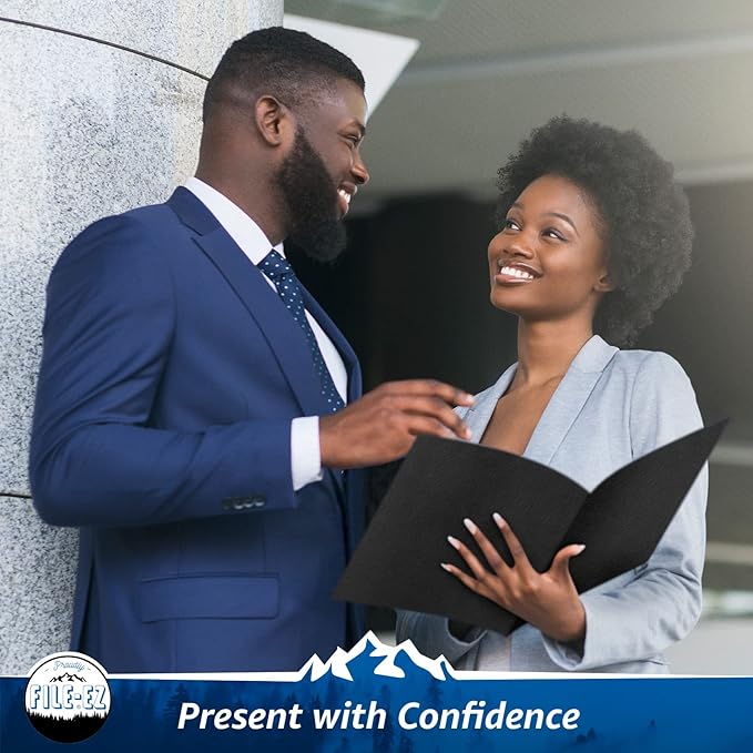 FILE-EZ Two-Pocket Folders, Black, 125-Pack, Textured Paper, Letter Size (EZ-32405)