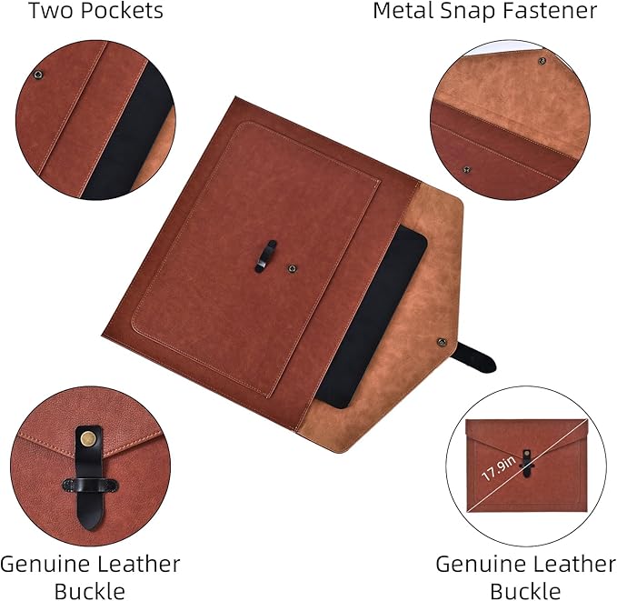 Black Leather File Folder Letter Size, File Organizer, Important Document Folders with Pockets, Document Organizer, Laptop Sleeve Notebook Case, Paper Storage, A4 Envelopes Filing Folder