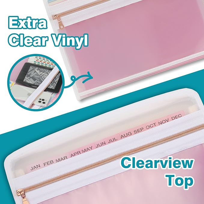 H4D 13 Pocket Expanding File Folder Organizer with Front Clear Pounch, Accordion File Organizer with Zipper Clourse, Fit for Letter Size Papers, Pink