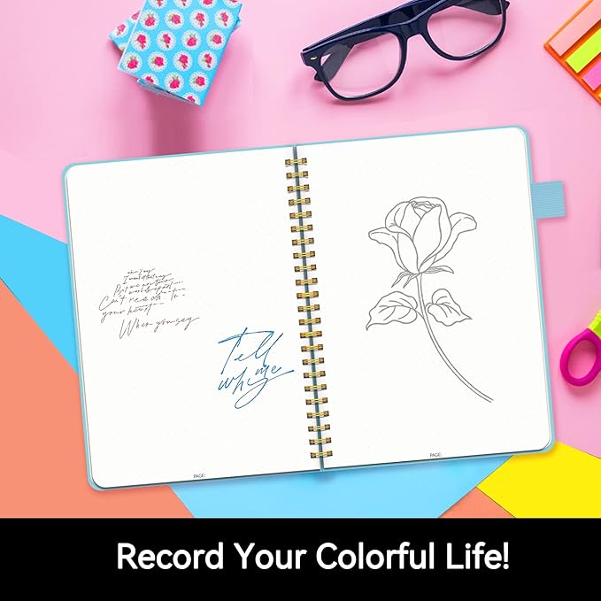 Spiral Dot Grid Notebook Journal, Dotted Paper Notebook, A5 Medium, Hardcover Notebook for Work, ALLTREE Spiral Notebook with Tabs, Pen Loop, Pocket, Stickers, 160 Pages, Journal for Women & Men, Sky Blue(6"x8.5")