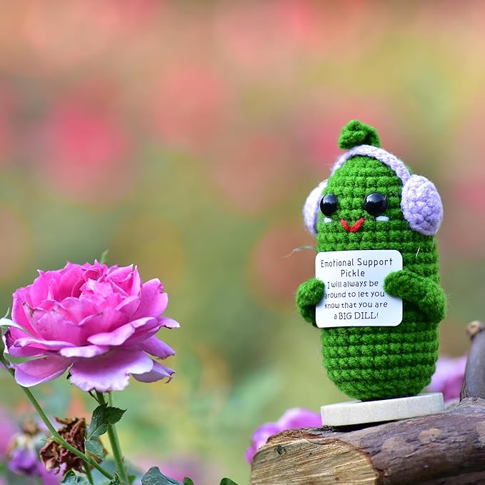 Funny Crochet Pickles 1 Pcs with Affirmations Cards for Inspirational Novelty Good Luck Gifts and Party Decorations(KK-CKD04-ppep)