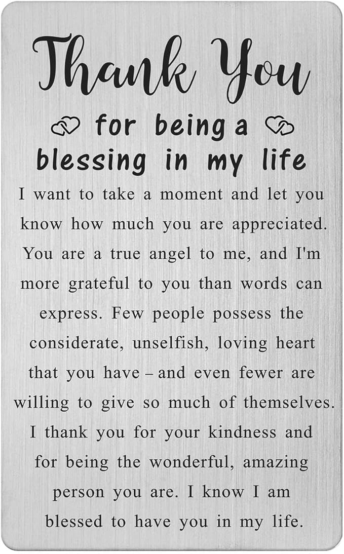 Metal Engraved Card - Thank You Gifts for Women Men - Appreciation Gifts for Friends - Thank You for Being A Blessing In My Life