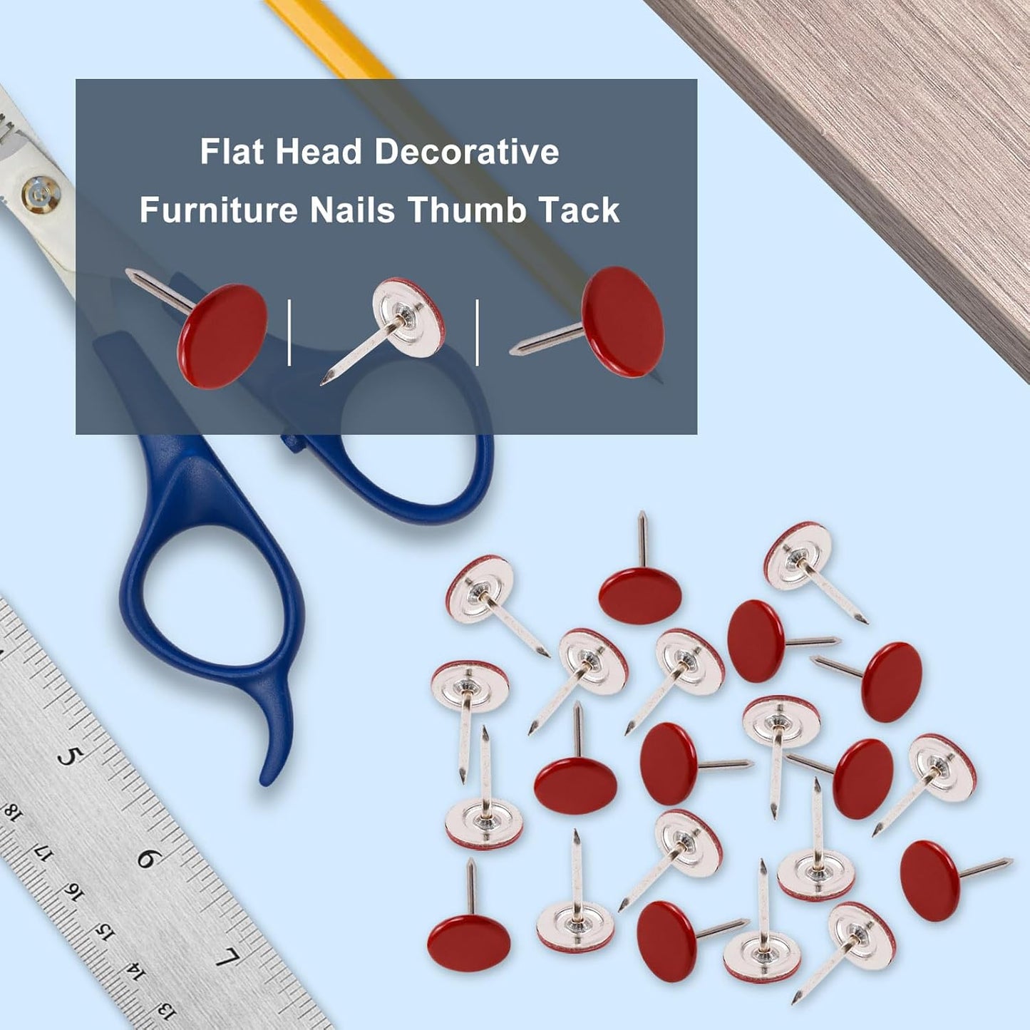 100Pcs Flat Head Upholstery Tacks Home Furniture Decor Tacks Upholstery Nails Flat Push Pins Flat Thumb Tacks Red (11mmx17mm)