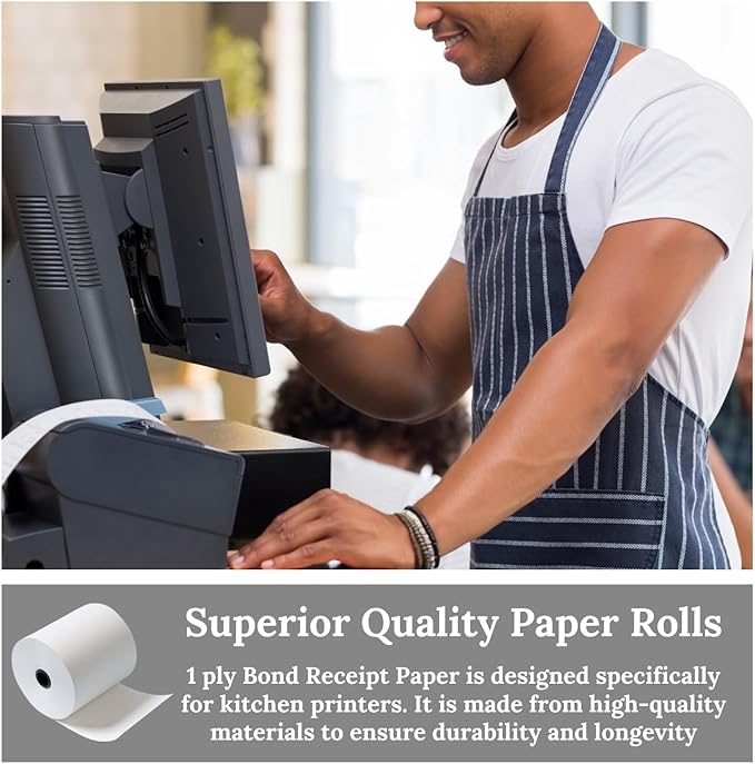 3" x 150' 1-Ply Bond Receipt Paper Rolls - For Kitchen Printers-TMU200 SRP275 Star SP700 - Darker & Clearer Prints - Efficiently for Kitchen Tickets & Order Receipts (12 Rolls)