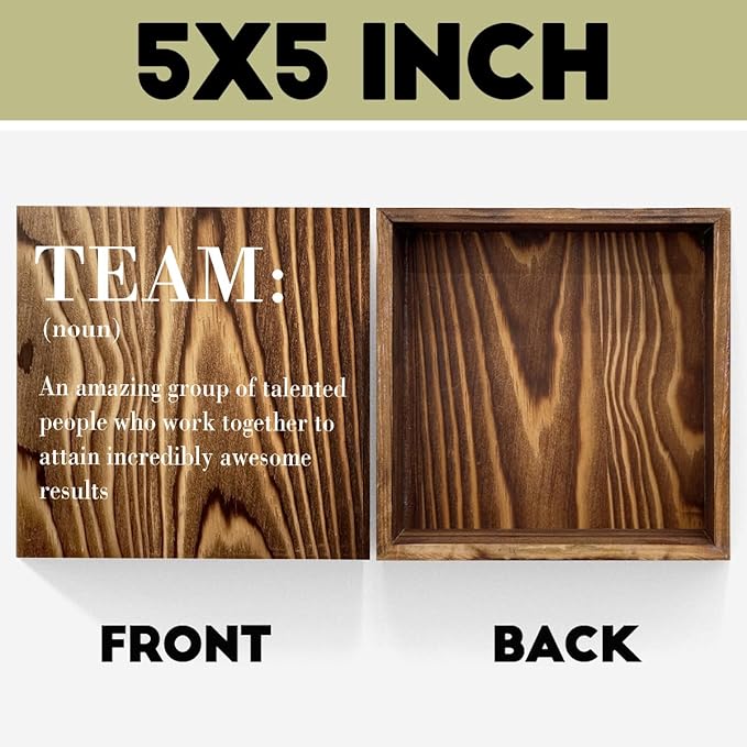 Inspirational Team Noun Office Decor Desk Decor Wooden Box Sign Rustic Wood Block Plaque Box Sign for Home Office Desk Shelf Table Decoration Coworker Gift Team Definition Teamwork Sign Roasted Color