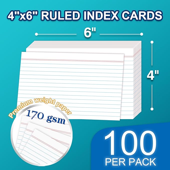 H4D 4x6 Index Card Case with 100 Heavyweight Ruled Index Cards and Dividers, Red
