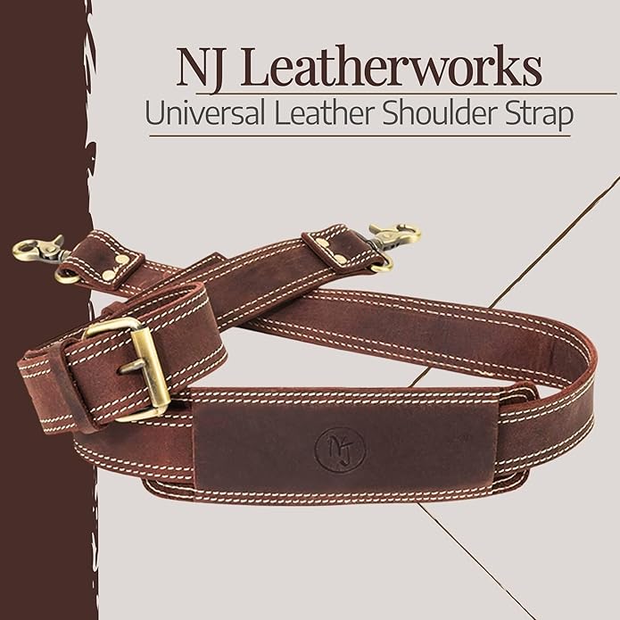 NJ Leatherworks Leather Bag Strap, Adjustable Replacement Shoulder Strap for Messenger, Duffel, Laptop, Camera Bags or Purses