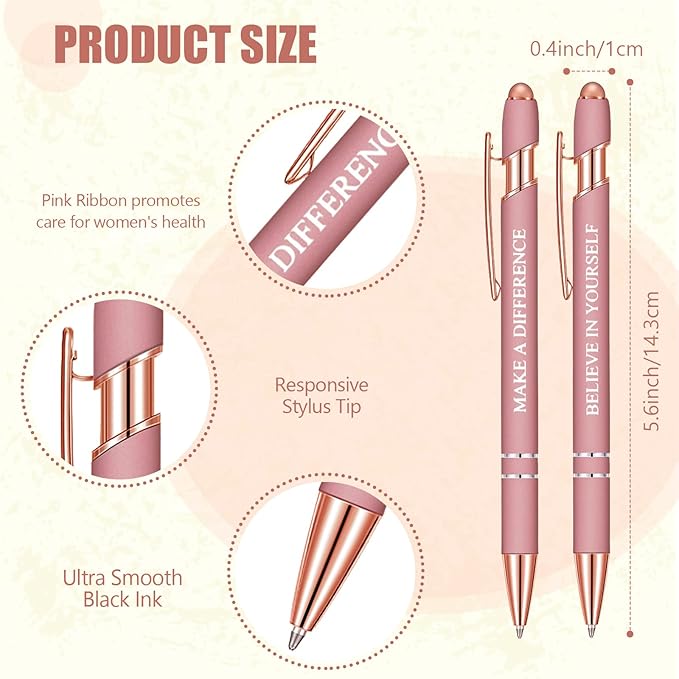Zonon 12 Pieces Inspirational Pens Bulk Easter Basket Stuffers Motivational Quotes Ballpoint Pens with Stylus Tip Inspirational Gifts for School Office Teachers(Rose Gold,Boss Lady)