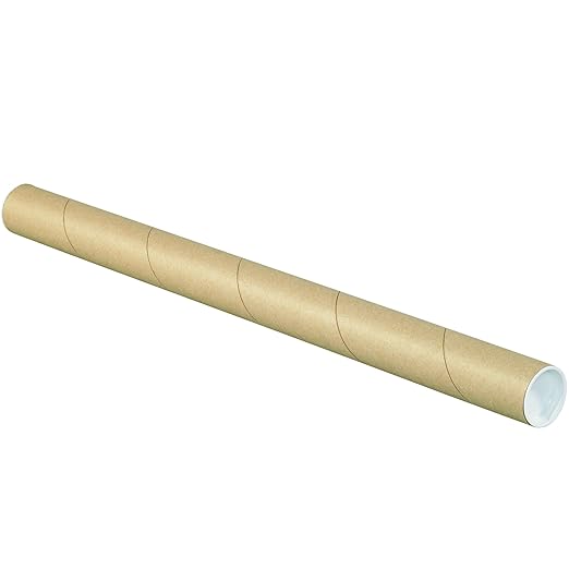 BOX USA BP1512K Mailing Tubes with Caps, 1-1/2" x 12", Kraft (Pack of 50)
