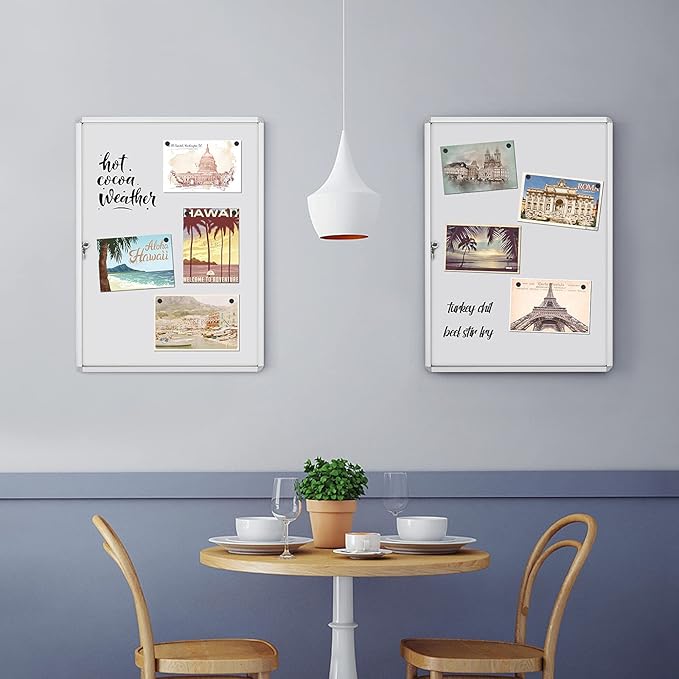 SWANCROWN Locking Bulletin Boards Enclosed Noticeboard White Glass Message Boards Indoor for School Office 38x28inch(9xA4)