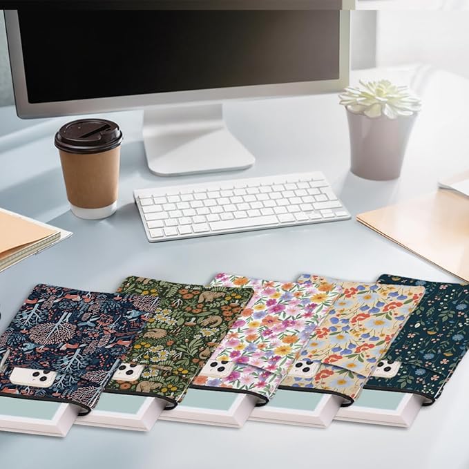 5PCS Waterproof Book Sleeve Book Pouch Protector with Zipper and Front Pocket Books Cover for Women Girl Books Lover Reader Librarian Reading Accessories Bookish Gifts, Cute Wildflower Forest Cat Fox