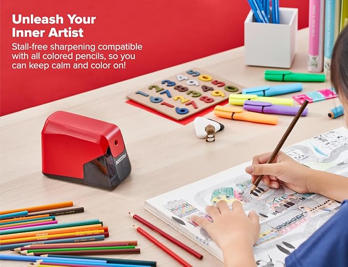 Bostitch Office Battery Pencil Sharpener, 4X Longer Cutter Life, Tip Saver Technology, Red