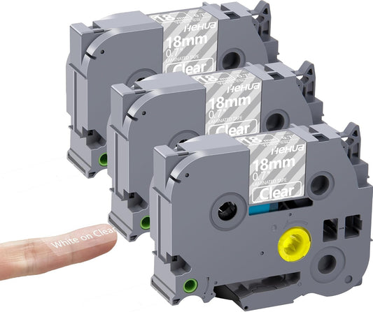 Hehua 18mm 0.7 Laminated Clear Tape Compatible for Brother P-Touch TZe-145 TZe145 TZ-145 TZ145 TZe TZ Label Tape for Ptouch PT D400 D600 P710bt, 3/4'' x 26.2ft White on Clear, 3 Pack