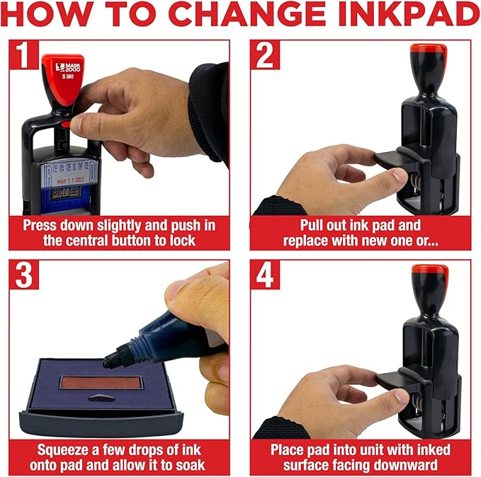 Self-Inking Rubber Date Office Stamp with E-Mailed Phrase - Red Ink - 12-Year Band