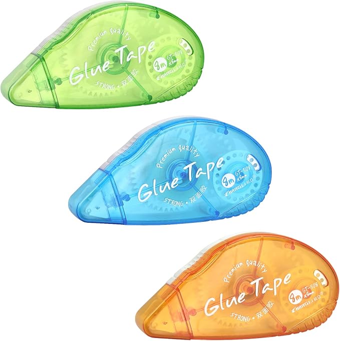 Tamaki 3 Pack Double Sided Tape Roller, Adhesive Scrapbooking Glue Tape, Adhesive Tape Dispenser Runner for Crafts and Arts Projects, Photo Tape for Scrapbooking