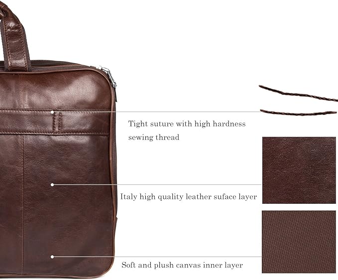 Augus Business Travel Briefcase Genuine Leather Duffel Bags for Men Laptop Bag fits 15.6 inches Laptop