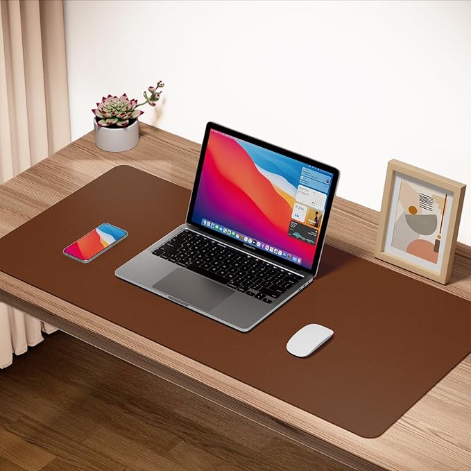 Boutilon Leather Desk Pad 47"x 24" Non-Slip Mouse Pad,Business Desk Pad,Extended Table Protector for Keyboard and Mouse,Desk Writing Pad for Office Home Working Decor (XXXL-Brown)