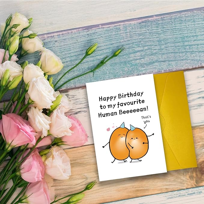 Funny Bean Birthday Card for Husband Wife, Cute Birthday Gift For Boyfriend Girlfriend, Ideal Human Bean Birthday Decoration For fiance fiancee, Happy Birthday Card for Him Her
