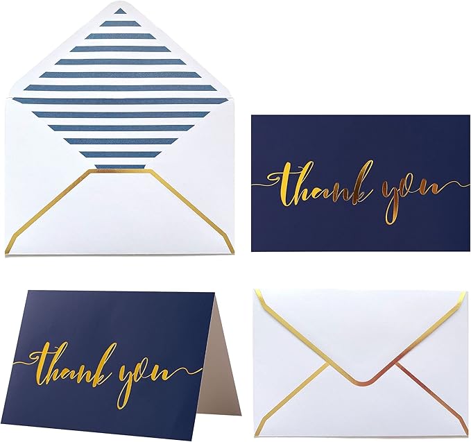 Winoo Design Heavy Duty Thank You Cards with Envelopes - 36 PK - Gold Thank You Notes 4x6 Inches - Baby Shower, Wedding, Small Business, Graduation, Funeral, Bridal Shower (Navy Blue)