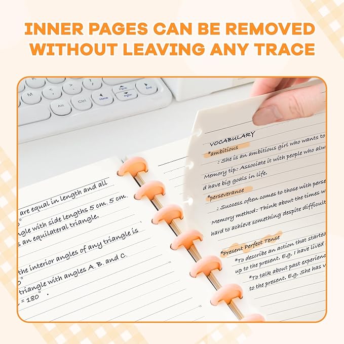 Discbound Notebook, 8-Disc Disbound Planner with Removable Pages, 180 Pages Spiral Notebook, Poly Cover Discbound Planner for Work, Travel, Note Taking(With Index Sticker),Orange,A4