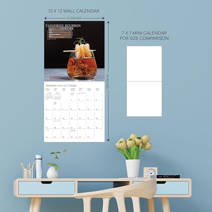 Graphique 2025 Craft Cocktail Wall Calendar | 12” x 12” | Thick Paper | Home & Office Organizer | Large Monthly Grid | 3 Languages & Marked Holidays | 4 Month Preview Page for 2026