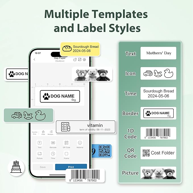 P21 Label Maker Machine with Tape, Bluetooth Label Printer Thermal Mini Label Makers with Built-in Cutter and Multiple Templates, Portable Printers for School, Office, Home Use (Green)