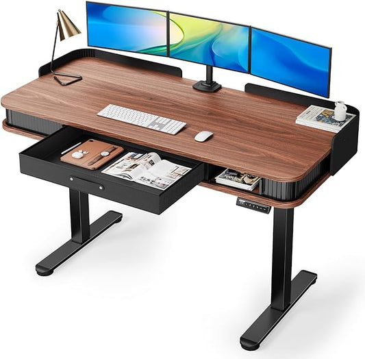 Marsail Electric Standing Desk Whole-Piece Desktop 55 x 28 Inches Height Adjustable Desk with 3 Drawers Home Office Table with 3 Memory Preset