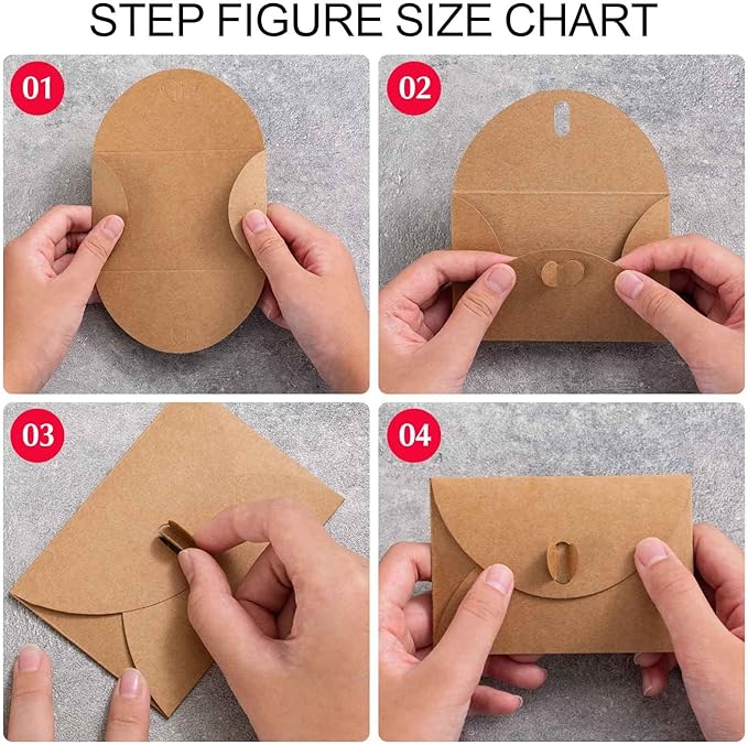 Primbeeks 100 Pcs Premium Gift Card Envelopes, 4 x 2.8 inch Gift Card Holders, Mini Seed Kraft Paper Cute Envelopes with Heart Clasp for Gift Cards, Weddings Favors, Party Favors