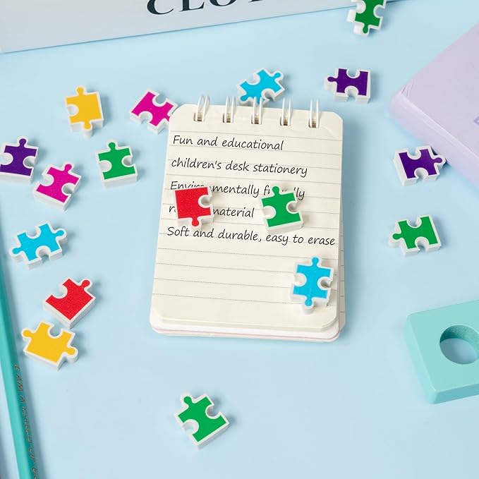 CJiangpo 60Pcs Puzzle Mini Eraser for Kids Bulk - Cute Puzzle Pieces Pencil Rubber Eraser Novelty 3D Desk Rubbers Birthday Party Favors Filler Kids Back to School Classroom Prizes Gifts