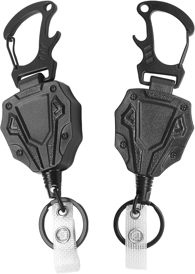 2 Pack Retractable Keychain Heavy Duty Outdoor Carabiner Badge Holder-Outdoor Carabiner for ID Badges, Key Holders, and More - Ideal for Work Badge Clips & Key Management