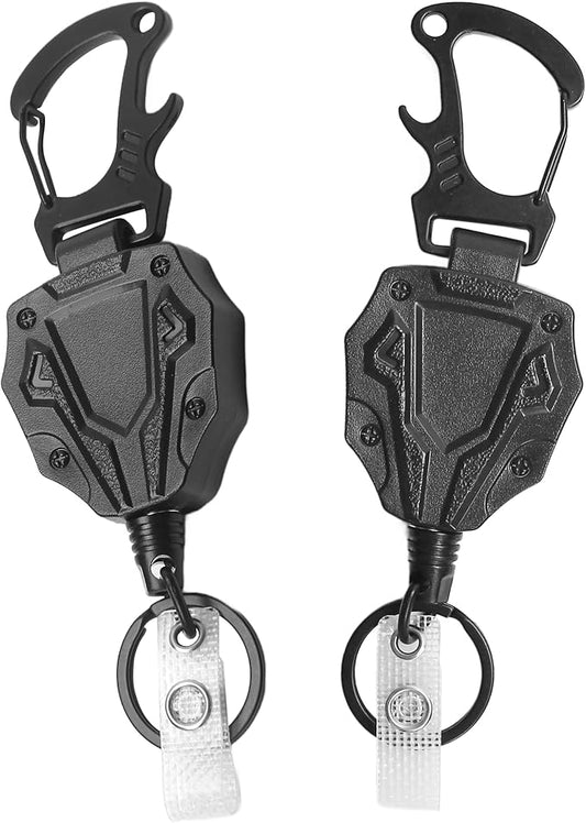 2 Pack Retractable Keychain Heavy Duty Outdoor Carabiner Badge Holder-Outdoor Carabiner for ID Badges, Key Holders, and More - Ideal for Work Badge Clips & Key Management