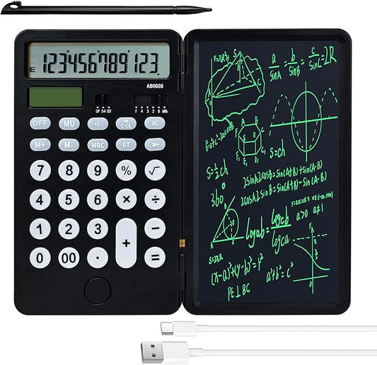VEWINGL Calculator with Notepad,12 Digit Large Display Office Desk Calcultors,Dual Power Rechargeable and Solar 2 in1 Multi Function Calculator,Suitable for office,School,Home and Business use (Black)