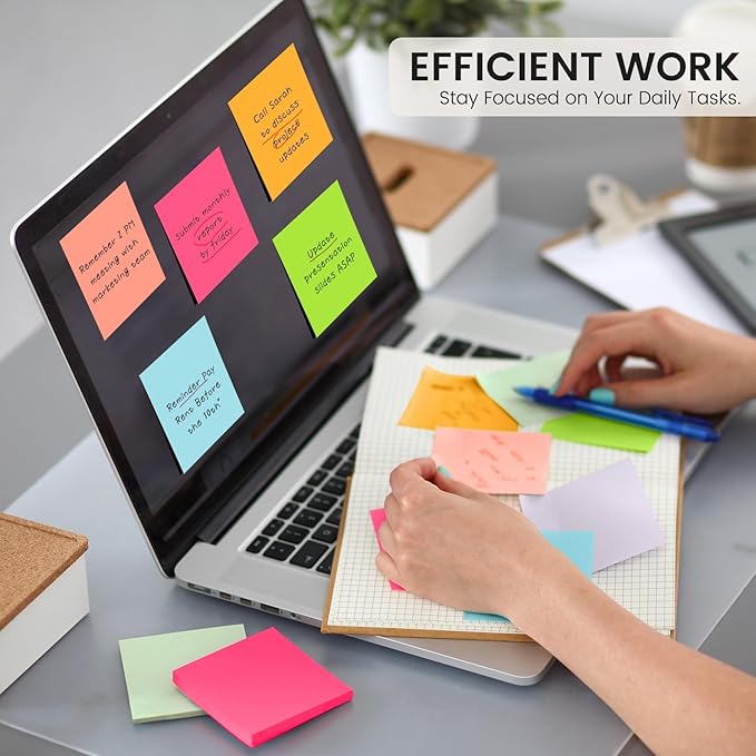 Sticky Notes, 12 Pads, 3x3 inches, Colorful Self-Stick Note Pads, Easy to Post in Office, Home, School - 12 Pastel Colors