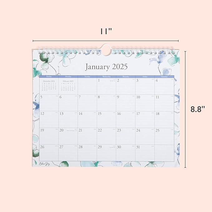 Blue Sky 2025 Monthly Wall Calendar, January 2025 - December 2025, Durable Twin Wire Binding, 11" x 8.75", Perfect For Home, Office And Classroom, Lindley