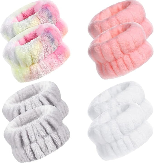 Chuangdi 4 Pairs Wrist Bands for Washing Face Wrist Spa Microfiber Wash Towel Band Scrunchies Absorbent Wristbands Sweatband for Women Prevent Liquid from Spilling