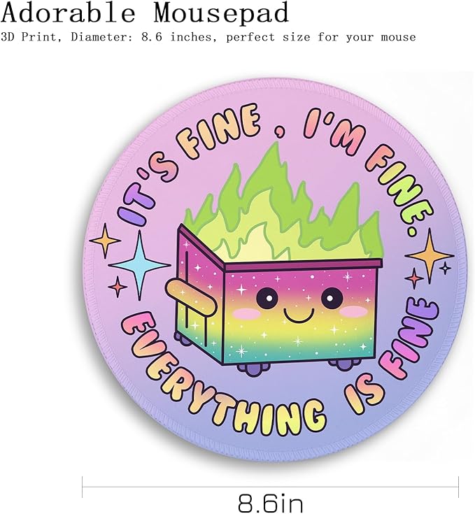 Gctriki Gradient Dumpster on Fire Mouse Pad, Cute Round Mouse Pads for Desk, Funny Purple Mousepad for Laptop Gaming, Stitched Edge Non-Slip Rubber Base, Cute Office Desk Accessories Decor for Women