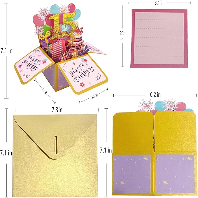 Asmallgf Sweet 15th Birthday Popup Greeting Card, Naughty Fifteen Bday Gift for Teen Girls Boys, Great 3D Greeting Card from Mom Dad