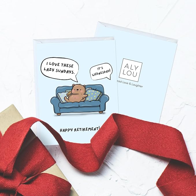 ALY LOU Funny Retirement Card, Sarcastic Card For Mom Dad Husband Wife Friend/Congratulations Greeting Card (I Love These Lazy Sundays… Happy Retirement!)