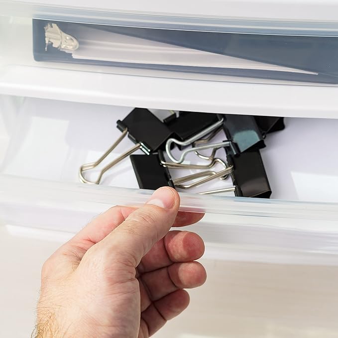 IRIS USA Plastic Stacking Desk Top 3-Drawer Storage Organizer, 2-Pack, for Makep Vanity Nail Polish Bathroom Stationery Art Craft Supplies Kitchen Office Garage and Small Organization, Medium, White