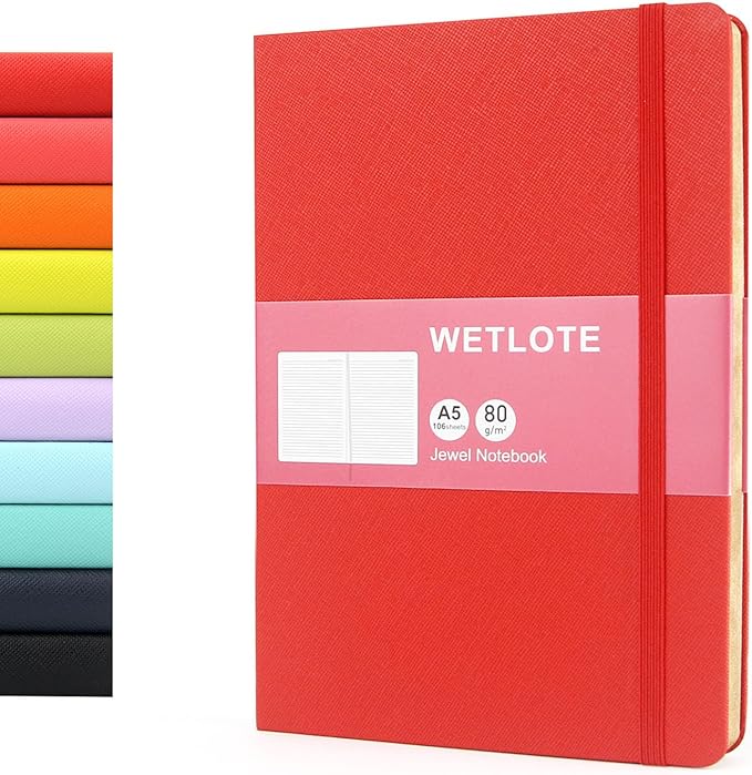 Dot Matrix Hardcopy Notebook - 5"x8"- Sourced from sustainable and excellent quality paper, minimalist, natural, portable and flexible design, good helper for study and record keeping, suitable for office, school and many other occasions(Red)