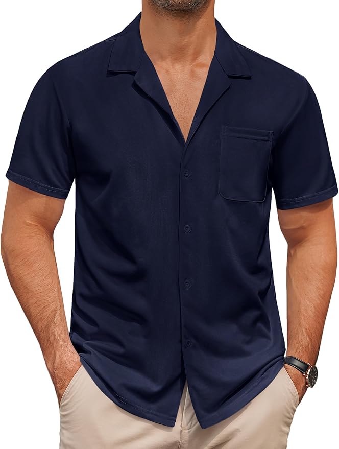 COOFANDY Men's Casual Cuban Guayabera Shirt Short Sleeve Button Down Shirts Summer Beach Shirts Vocation Vintage Shirts