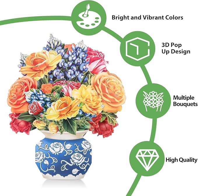 Pop Up Cards,Yellow Orange Roses,12 Inch Forever Flower Bouquet 3D Popup Greeting Cards With Blank Note Card and Envelope,Perfect For Birthday, Christmas, Thanksgiving Day,Mother's Day Gifts