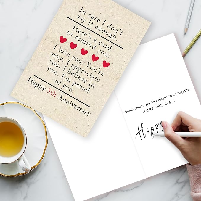 5 Year Anniversary Card Gifts for Him Her,Happy 5th Anniversary Card for Woman Men,Wood Anniversary Card Gifts for Husband Wife,5th Wedding Anniversary Card