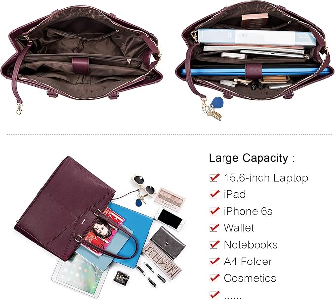 LOVEVOOK Laptop Tote Bag for Women 15.6 Inch Waterproof Leather Computer Bags Women Business Office Work Bag Briefcase Purple